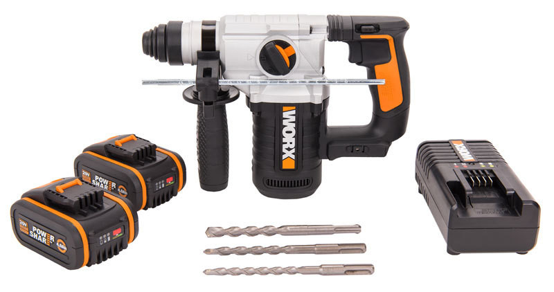 Перфоратор WORX WX392, 20v, 2.2 Дж, в комплекте АКБ 2х4 А·ч и ЗУ (аккумуляторный)