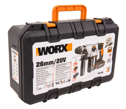 Перфоратор WORX WX392, 20v, 2.2 Дж, в комплекте АКБ 2х4 А·ч и ЗУ (аккумуляторный)