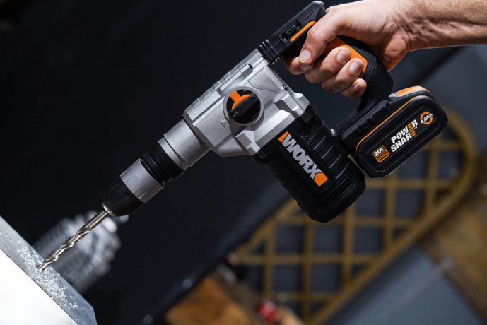 Перфоратор WORX WX392, 20v, 2.2 Дж, в комплекте АКБ 2х4 А·ч и ЗУ (аккумуляторный)