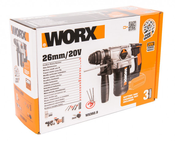 Перфоратор WORX WX392.9, 20v, 2.2 Дж, без АКБ и ЗУ (аккумуляторный)