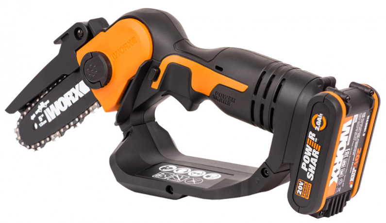 Цепная пила WORX WG324E, 20v, 12 см, в комплекте АКБ 2 А·ч и ЗУ (аккумуляторная)