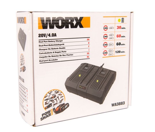 Двойное зарядное устройство WORX WA3883, 20v, 2 A