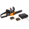 Цепная пила WORX WG381, 40v, 30см, в комплекте АКБ 2х2 А·ч и ЗУ (аккумуляторная)