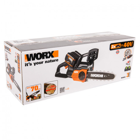 Цепная пила WORX WG381, 40v, 30см, в комплекте АКБ 2х2 А·ч и ЗУ (аккумуляторная)
