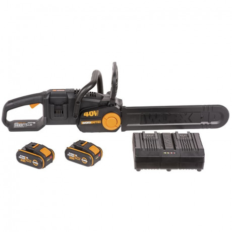 Цепная пила WORX NITRO WG385E, 40v, 40 см, в комплекте АКБ 2х4 А·ч и ЗУ (аккумуляторная)