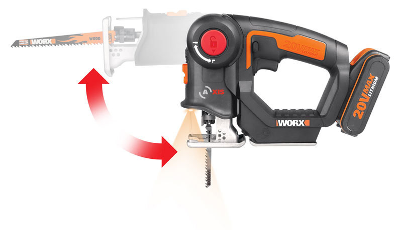 Лобзик + сабельная пила WORX Axis WX550.1, 20v, в комплекте АКБ 2x2 А·ч и ЗУ, кейс (аккумуляторная)