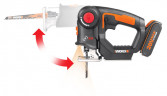 Лобзик + сабельная пила WORX Axis WX550.1, 20v, в комплекте АКБ 2x2 А·ч и ЗУ, кейс (аккумуляторная)