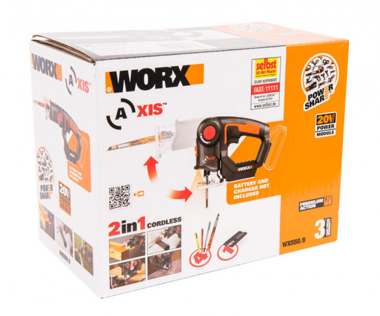 Лобзик + сабельная пила WORX Axis WX550.9, 20v, без АКБ и ЗУ (аккумуляторная)