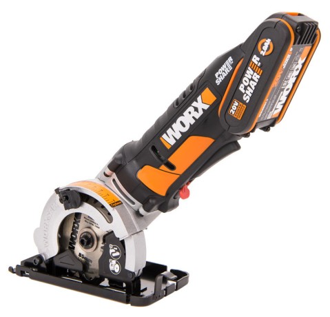 Циркулярная пила (дисковая) WORX SAW WX527, 20v, 85 мм, в комплекте АКБ 2 А·ч и ЗУ (аккумуляторная)