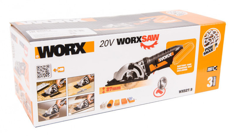 Циркулярная пила (дисковая) WORX SAW WX527.9, 20v, 85 мм, без АКБ и ЗУ (аккумуляторная)