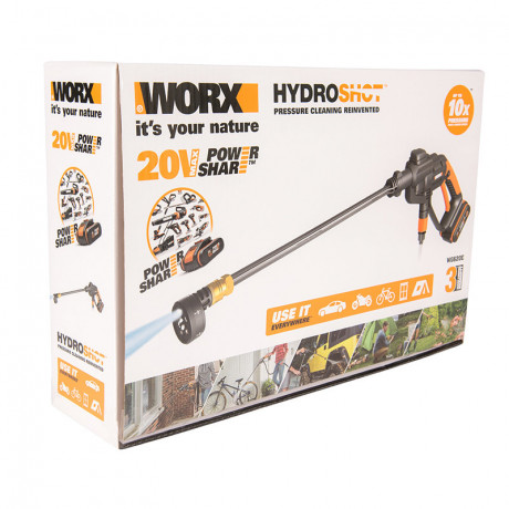 Мойка высокого давления WORX WG620E Hydroshot, 20v, 24 бар, в комплекте АКБ 2 А·ч и ЗУ (аккумуляторная)