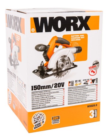 Циркулярная пила (дисковая) WORX WX529.9, 20v, 150 мм, без АКБ и ЗУ (аккумуляторная)