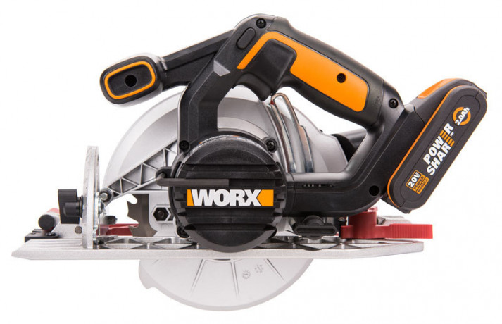 Циркулярная пила (дисковая) WORX WX530, 20v, 165 мм, в комплекте АКБ 2 А·ч и ЗУ (аккумуляторная)