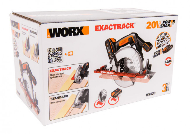 Циркулярная пила (дисковая) WORX WX530, 20v, 165 мм, в комплекте АКБ 2 А·ч и ЗУ (аккумуляторная)