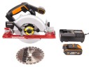 Циркулярная пила (дисковая) WORX WX530, 20v, 165 мм, в комплекте АКБ 2 А·ч и ЗУ (аккумуляторная)