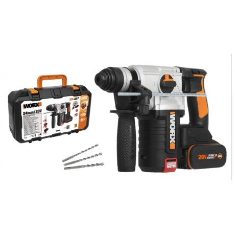 Перфоратор аккумуляторный бесщеточный WORX WX380, 20В, 4Ач x2, ЗУ 2А, кейс