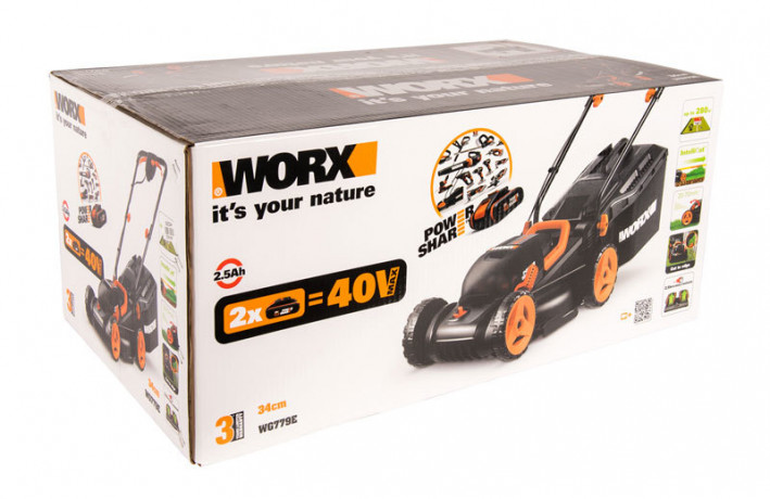 Газонокосилка WORX WG779E.9, 40v, 34 см, без АКБ и ЗУ (аккумуляторная)