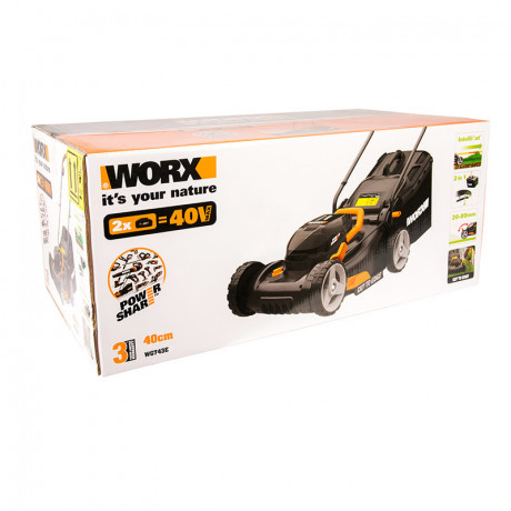 Газонокосилка WORX WG743E, 40v, 40 см, в комплекте АКБ 2х4 А·ч и ЗУ (аккумуляторная)