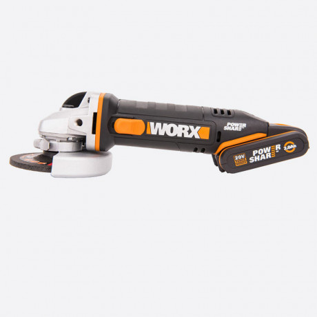 Угловая шлифовальная машина (болгарка) WORX WX800, 20v, 115 мм, в комплекте АКБ 2 А·ч и ЗУ, кейс (аккумуляторная)