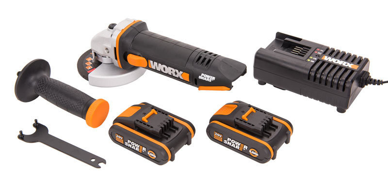Угловая шлифовальная машина (болгарка) WORX WX800, 20v, 115 мм, в комплекте АКБ 2 А·ч и ЗУ, кейс (аккумуляторная)
