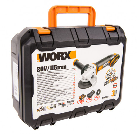 Угловая шлифовальная машина (болгарка) WORX WX800, 20v, 115 мм, в комплекте АКБ 2 А·ч и ЗУ, кейс (аккумуляторная)