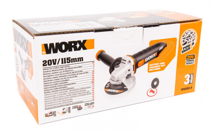 Угловая шлифовальная машина (болгарка) WORX WX800.9, 20v, 115 мм, без АКБ и ЗУ (аккумуляторная)